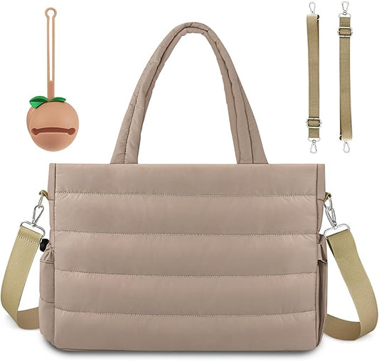 KUBYA Diaper Bag Tote, Puffer Diaper Tote Bags for Women Lightweight Travel Work Hospital Baby Bag Crossbody Mommy Bag