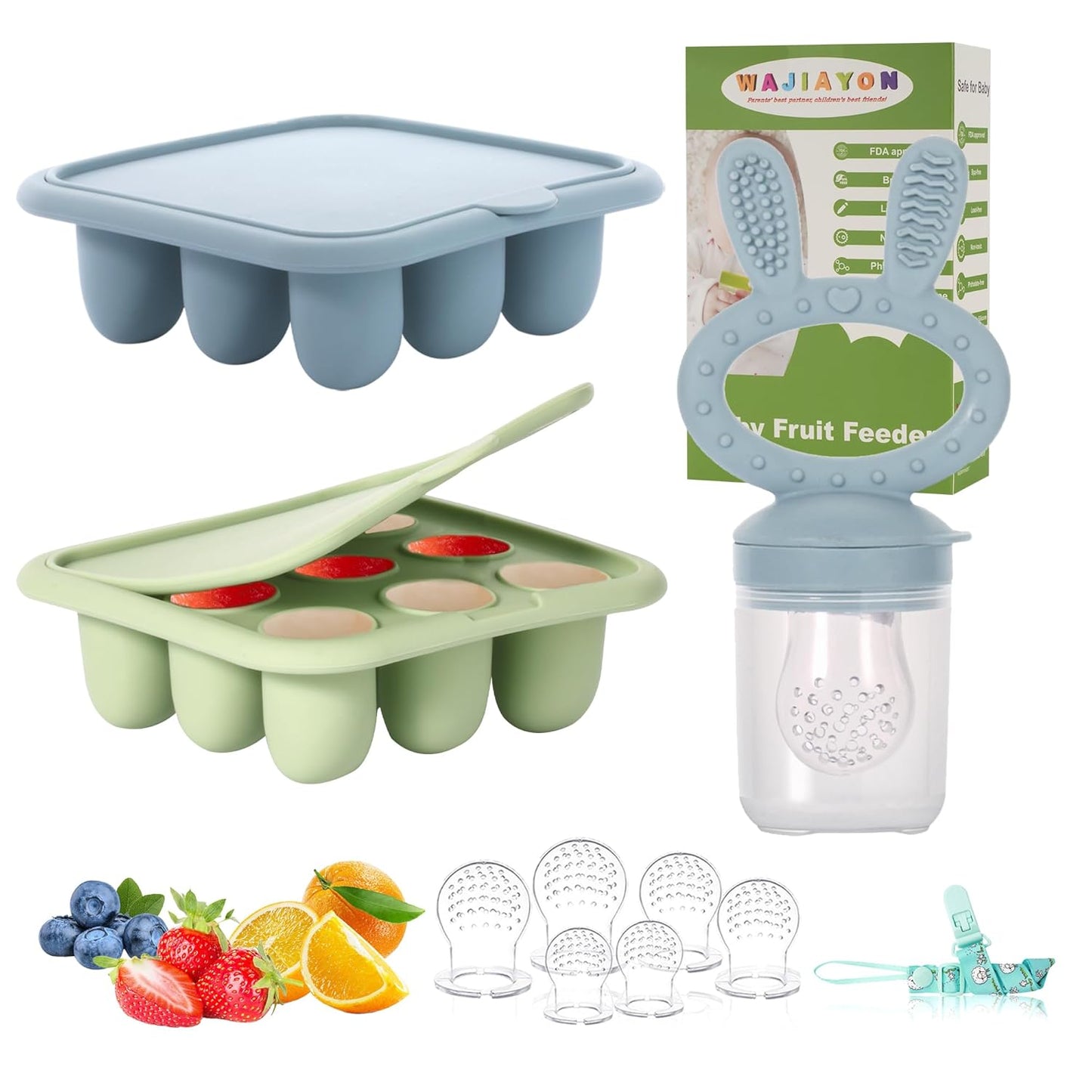 WAJIAYON Baby Breastmilk Popsicle Molds & Baby Fruit Feeder (4 Pack), Infant Food Freezer Tray Storage Containers, Silicone Teething Pacifier Feeder and Teether for Babies（Pink&Purple）