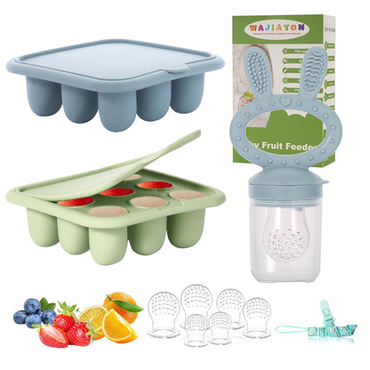 WAJIAYON Baby Breastmilk Popsicle Molds & Baby Fruit Feeder (4 Pack), Infant Food Freezer Tray Storage Containers, Silicone Teething Pacifier Feeder and Teether for Babies（Pink&Purple）