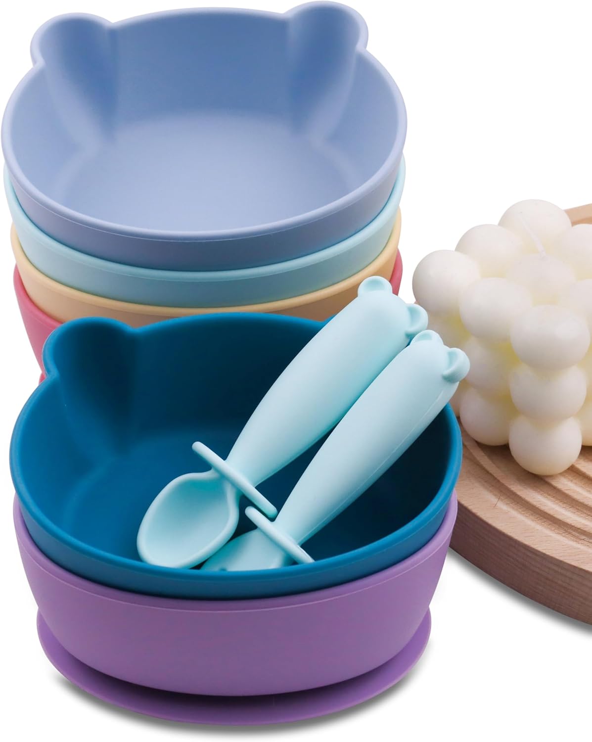 Silicone Bear Shaped Baby Bowl with Suction, Spoon & Fork for Babies 6+ Months, Infant Feeding BLW Baby Essentials Must Haves, BPA Free, Dishwasher Safe (Very Bear)
