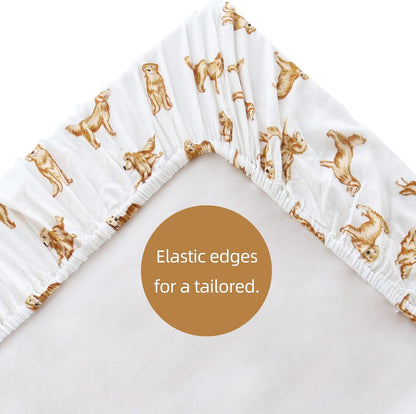 LifeTree Crib Sheets for Baby Unisex - Muslin Fitted Crib Sheets Toddler Bed Sheet, 70% Viscose from Bamboo and 30% Cotton, Fits Mini Crib & Pack and Play Playard, Bear, 26in x 38in