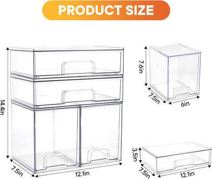 Baby Bottle Organizer, 4 Pack Clear Space-Saving Stackable Drawer with Handle, Baby Bottle Storage Organizer for Countertop and Cabinet