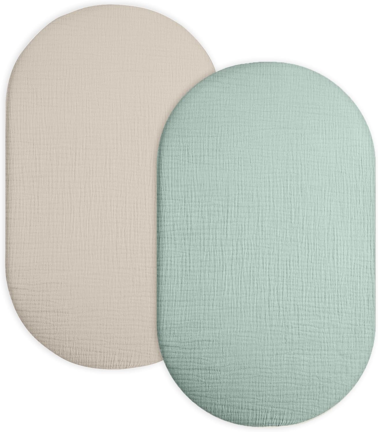 Muslin Bedside Bassinet Sheets 2 Pack, 33x20 Fitted Ultra Soft & Breathable Bedside Sleeper Sheets, Ideal for Baby Girl and Boy, Perfect for Newborns (Hopping Bunnies & Beige)
