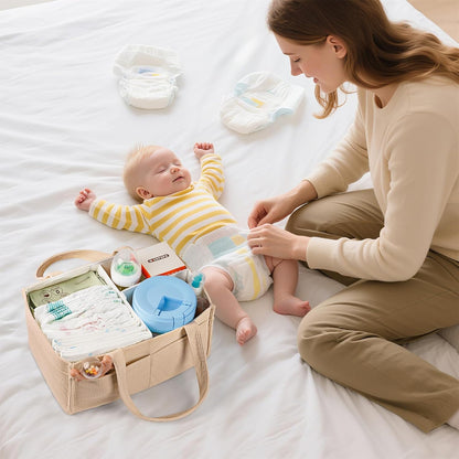 Baby Diaper Caddy Organizer - Portable Nursery Storage Basket for Newborn Essentials, Foldable Diaper Bag Organizer for Baby Shower Gifts and Registry Must-Haves, Car Organizer with Dividers (Blue)