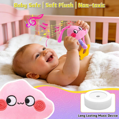 Musical Car Seat Toy for Babies 0-12 Months Girl, 5-in-1 Sensory Activity Hanging Toy Stroller Toy with Soothing Music, Rattle, Mirror for Newborn Infants Essential Gifts, Unicorn