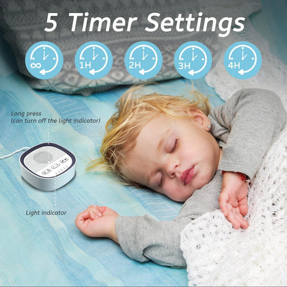 Sleep White Noise Sound Machines with 30 Soothing Sounds 3.5 mm Headphone Jack 5 Timer Settings 32 Precise Volume Memory Function Compact Design Ideal Gift for Everyone
