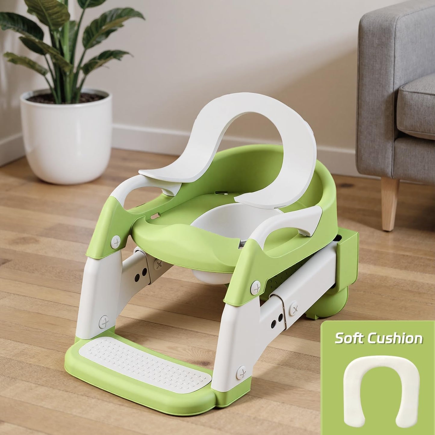 Snugzy Toddler Potty Training Seat 3-in-1 Foldable Potty Training Toilet with Step Stool Adjustable Potty Chair with Urinals (Grey)