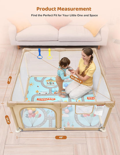 Dripex Baby Playpen, 47"x47" Small Playpen for Babies, Enhanced Safety Baby Play Yard for Indoor & Outdoor, Infant Play Pen with Soft Breathable Visible Mesh, Anti-Fall Design & Easy Setup, Grey