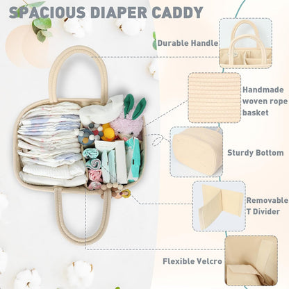 Miss Fong Diaper Caddy Organizer - Portable Caddy with Removable Dividers, Travel Basket & (Creme)