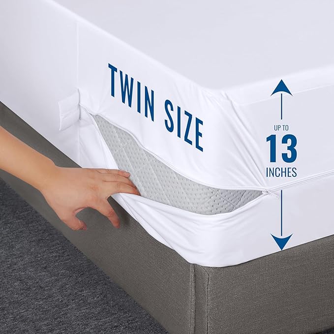 Utopia Bedding Mattress Protector Zippered Twin Size (Pack of 2), 100% Waterproof Bed Bug and Dust Mite Proof Mattress Encasement, Absorbent 6 Sided Mattress Cover