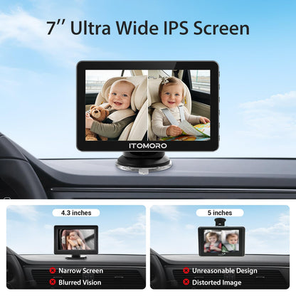 Itomoro Rear Facing Mirrors, 2 Kids Baby Car Camera, 7'' Ultra Wide 1080P HD Display with 2 IR Night Vision Cameras, 150° Wide Angle, 360° Rotatable, Easy Install