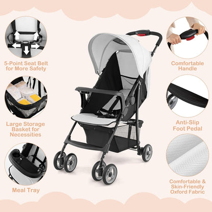 HONEY JOY Lightweight Stroller, Compact Travel Stroller for Airplane, Toddler Fold Pushchair w/Adjustable Canopy & Backrest, Storage Basket, Umbrella Stroller for Infants (Gray)