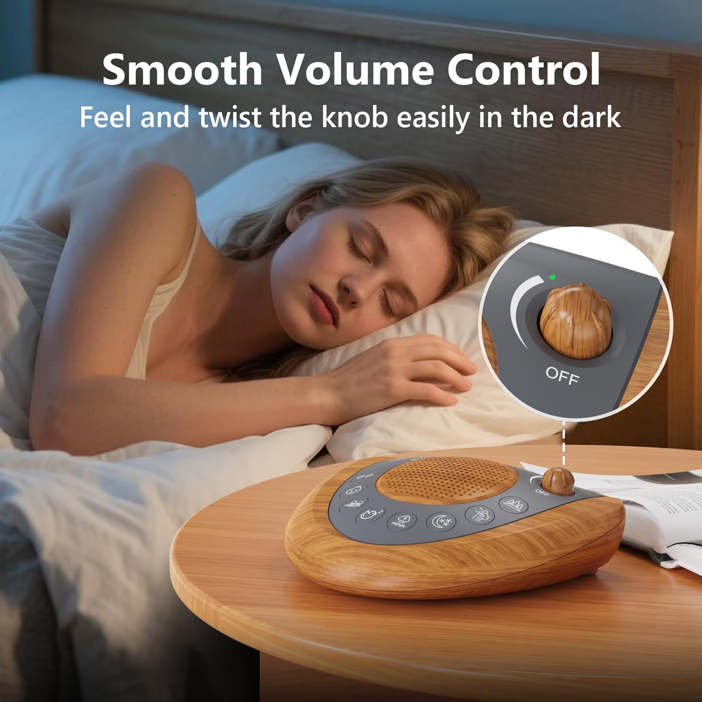 White Noise Machine, Portable Sleep Sound Machine with 24 Soothing Sounds, Timer & Memory Function, Headphone Jack, USB Charging, Powered by AC or Battery for Baby, Kids, Adults, Travel