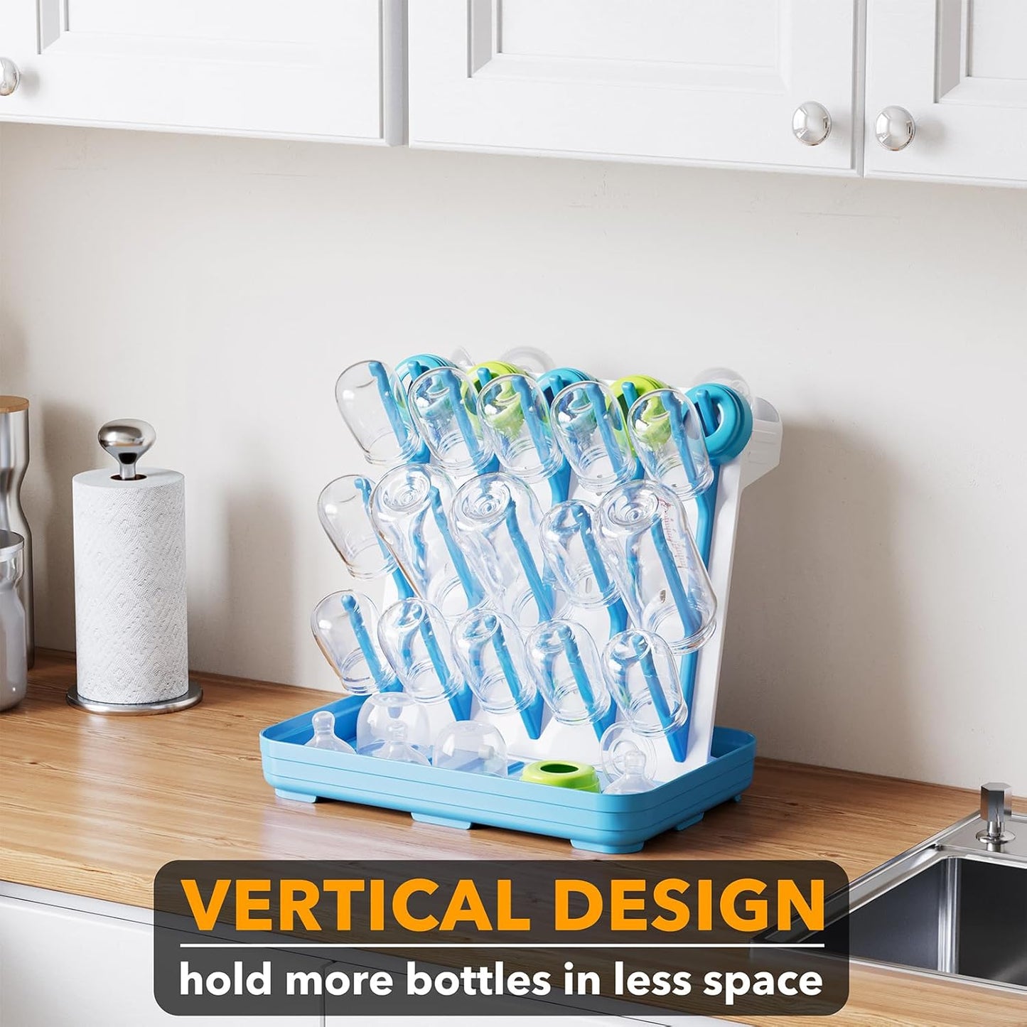 SpaceAid Baby Bottle Drying Rack with 20 Hooks, Space Saving Kitchen Bottles Rack Dryer, Vertical Baby Bottle Holder Organizer for Countertop Storage Accessories (White and Gray)