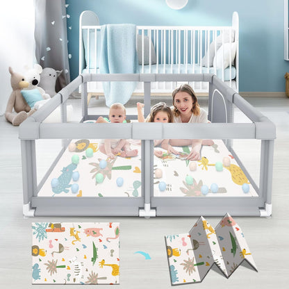 Fshibila 74" ×50" Large Baby Playpen, Baby Playard for Babies and Toddlers, Baby Fence Play Pens for Indoor & Outdoor, Sturdy Safety Play Yard with Soft Breathable Mesh, Anti-Fall, Grey
