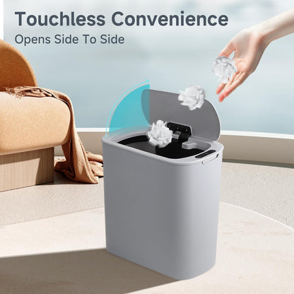 TIPGO 5 Gallon Motion Senor Bathroom Trash Can with Lid, Automatic Garbage Can Touchless, Smart Plastic Waste Basket for Narrow Spaces, Bathroom, Office, Bedroom, Living Room (White)