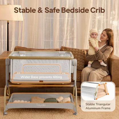 Tinyiota 3 in 1 Baby Bassinet,Rocking Bedside Crib Sleeper for Newborns,Adjustable Height Bassinet with Mattress and Soft,Breathable Sheet,Full-Mesh Sides,Stable&Cozy Crib for Babies