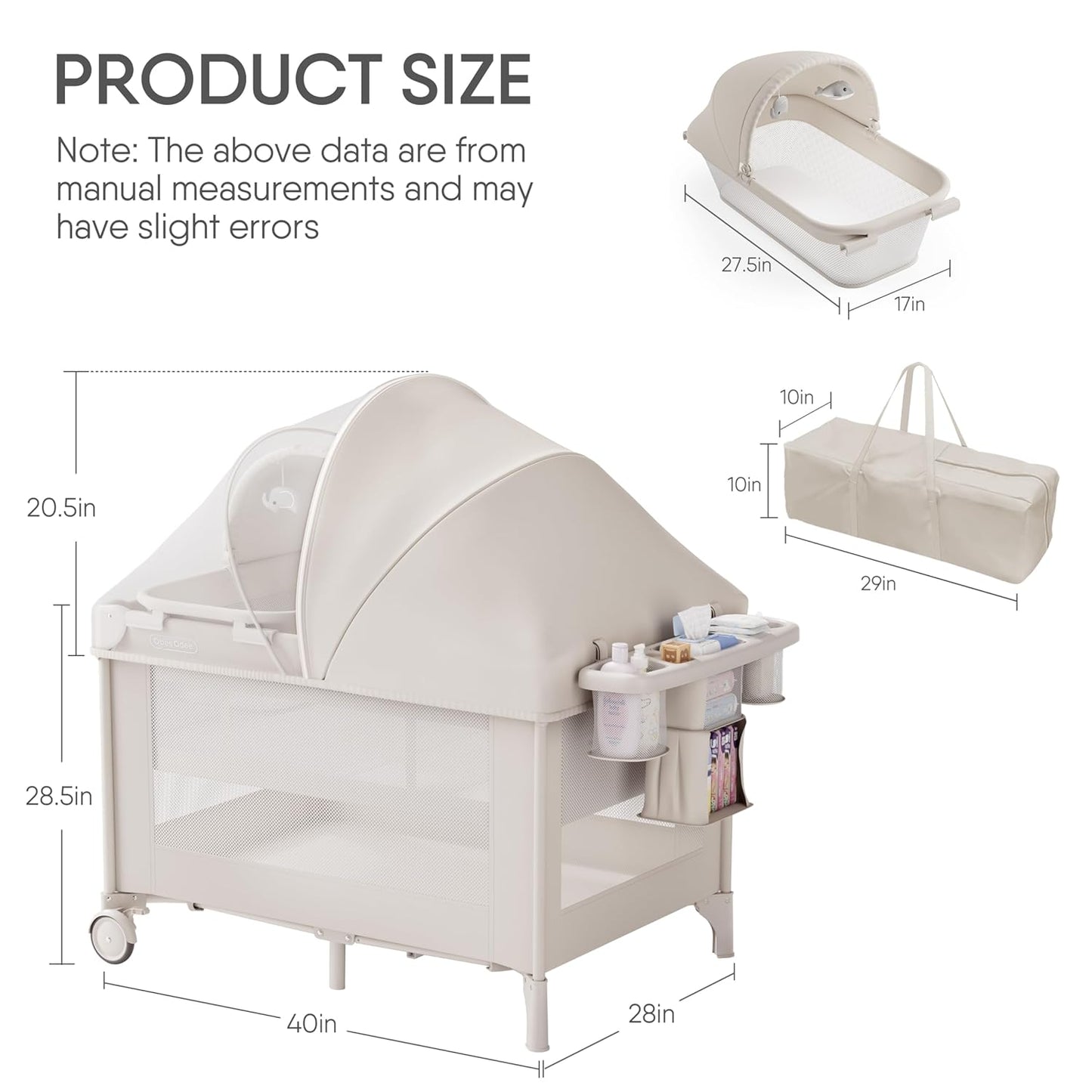Obee Odee 4-in-1 Baby Bassinet with Playard, Napper Bassinet, Changing Table, Mosquito Net & Canopy, Storage and Toys for Newborn to Toddler