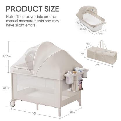 Obee Odee 4-in-1 Baby Bassinet with Playard, Napper Bassinet, Changing Table, Mosquito Net & Canopy, Storage and Toys for Newborn to Toddler