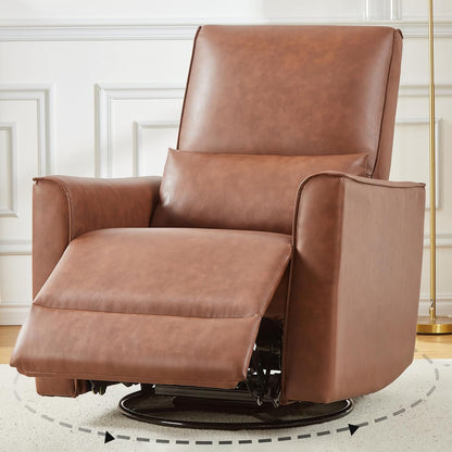 GAOMON Swivel Rocking Recliner Chair, Manual Leather Recliner Glider with Lumbar Support & Padded Armrest, Comfortable Rocker Nursery Single Sofa for Living Room and Bedroom (Cream)