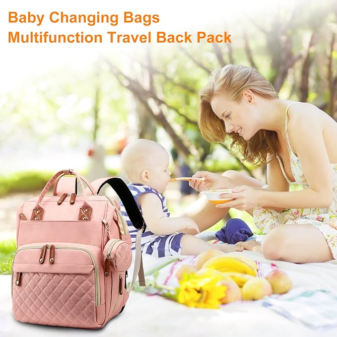 Awanhe Diaper Bag, Backpack with Changing Station, Waterproof Baby Bag for Boys & Girls, USB Charging Port for Parents, Travel Backpack Baby Essentials & Lovely Baby Shower Gifts, Pink