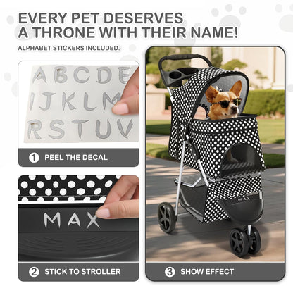 MoNiBloom Foldable Pet Stroller with Weather Cover, 3 Wheels Pet Strolling Cart for Small/Medium Dogs and Cats with Storage Basket and Cup Holder, Breathable and Visible Mesh for All-Season, Black