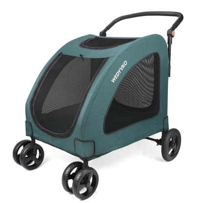 Large Dog Travel Stroller with 4 Heavy Duty Wheels Pet Stroller with Adjustable Handle - Double Doggie Capacity Jogger Wagon with Back Front Door for Small Medium Large Dogs (Dark Light Gray)