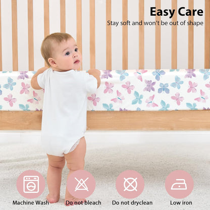 Baby Mini Crib Sheets Girl, Portable 38”x26” Pack and Play Sheets Fitted for Playard and Pack N Play Mattress, 3-Pack Soft Microfiber Pink Rainbow