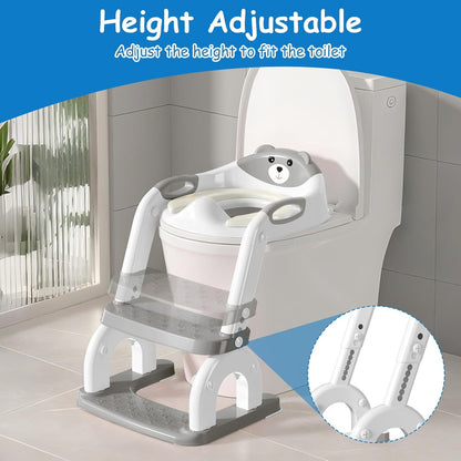 Potty Training Seat with Step Stool for Toddlers - Upgrade 2-in-1 Toilet Seat Toilet Ladder for Kids Children Boys Girls, Anti-Slip Pad & Adjustable Height with Waterproof - Pink