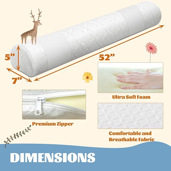 Asatdd Bed Rail for Toddlers with Adjustable Strap, Bed Guard Rail, Soft Memory Foam Toddler Bed Bumper for Twin, Full, Queen, King Beds with Washable Cover, 1 Pack