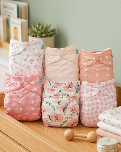 ALVABABY Baby Cloth Diapers 6 Pack with 12 Inserts Cloth Diaper Covers Adjustable Washable Reusable for Baby Girls and Boys