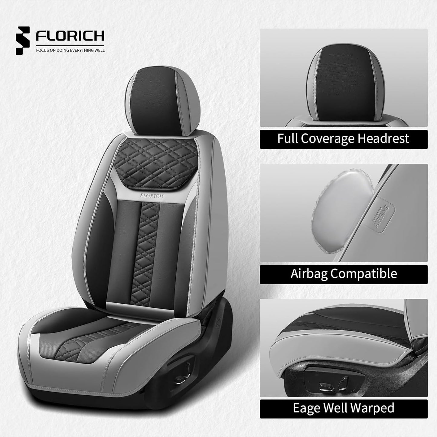 FLORICH Car Seat Covers Full Set, Automotive Seat Covers, Black Car Seat Cover, Waterproof Seat Protectors Universal fit for Car Truck Van SUV - Black