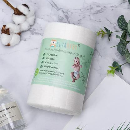 ALVABABY Diaper Liner for Baby Cloth Diapers Natural Soft Disposable Diaper Liners 11.8x7.1 Inch Fragrance Free Chlorine Free 400 Sheets