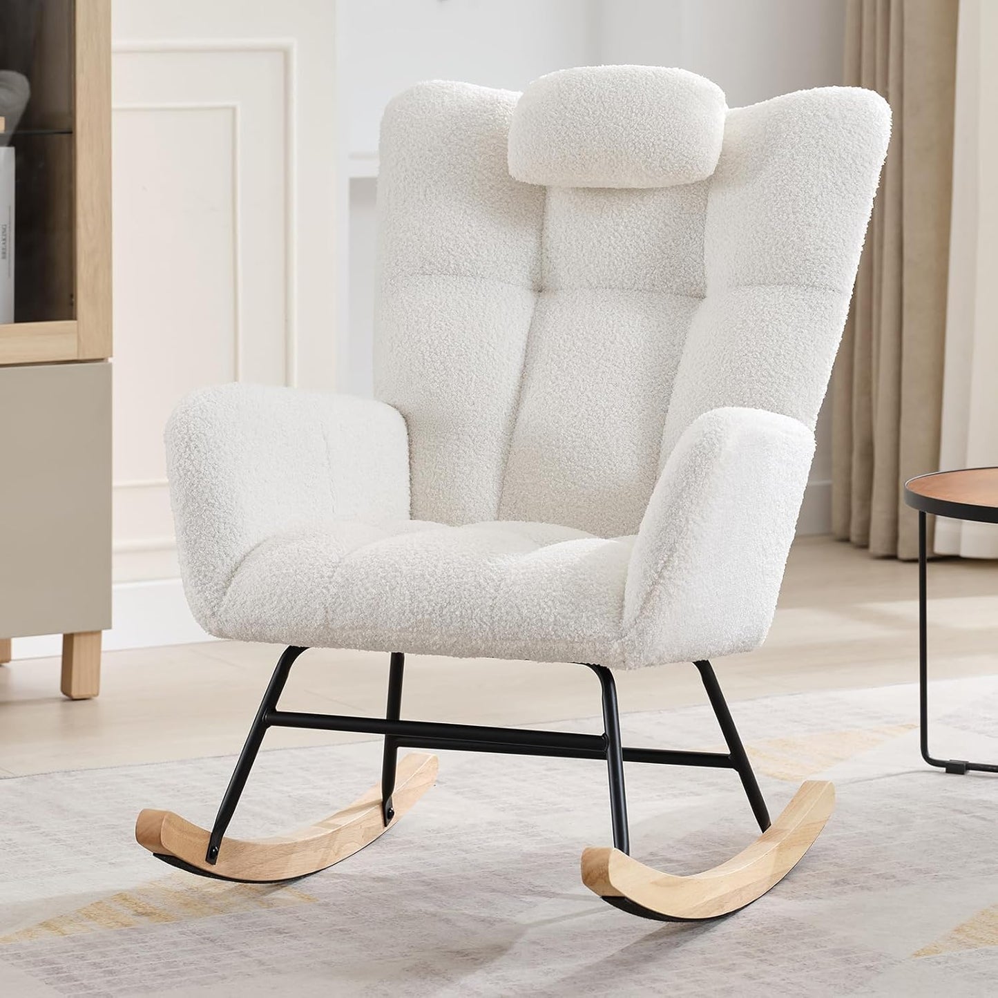 Garvee Teddy Fleece Nursery Rocking Chair,Upholstered Baby Glider Rocker with Soft Seat and High Backrest,Modern 300 Lbs Weight Capacity Accent Recliner for Living Room, Bedroom