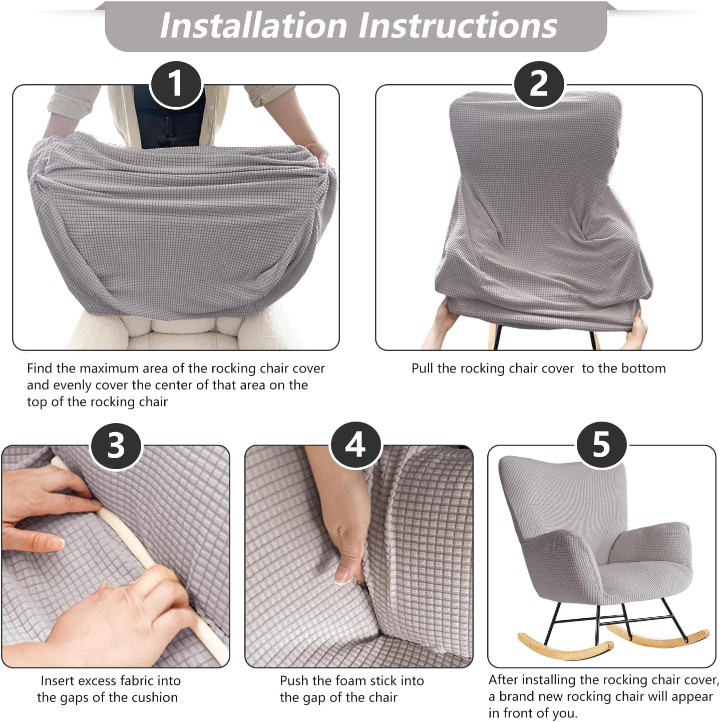 Nursery Rocking Chair Cover,1 Piece Glider Chairs Cover Slipcovers,Soft with Elastic Bottom Spandex Jacquard Small Checks,Furniture Protector Washable
