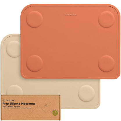 KeaBabies 2pk Silicone Placemats for Toddlers, Kids - 12x9 Non Slip Suction Baby Silicone Placemat for Restaurants, Dining Table,Travel, Easy to Clean, Food Grade/BPA-Free,Small Baby Table Mat(Slate)