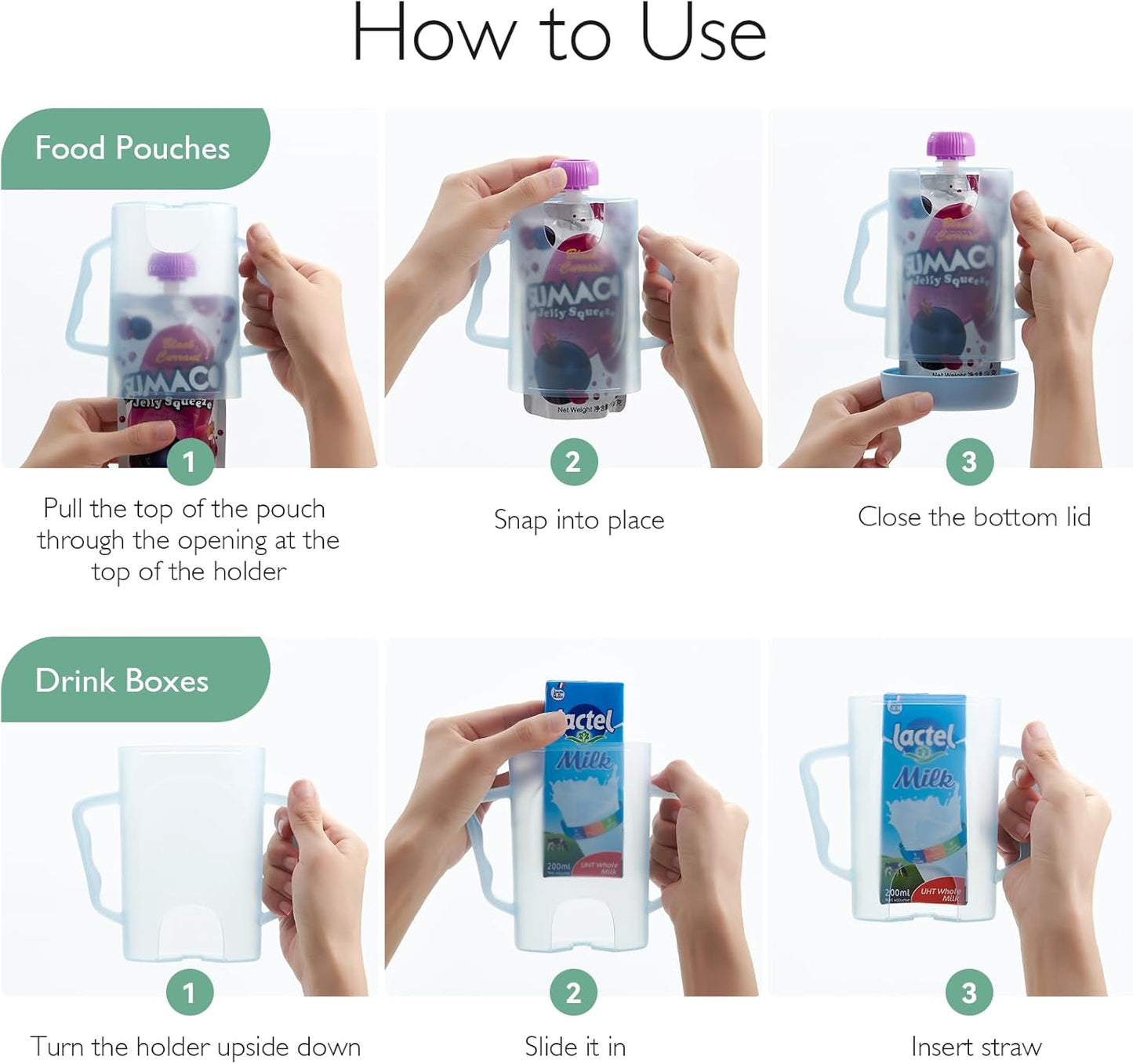 Momcozy Baby Pouch Holder No Squeeze, Baby Food & Juice Box Holder, Mess-Free, Easy Grip for Self-Feeding, BPA-Free & DEHP-Free, Must-Have for Babies, Green