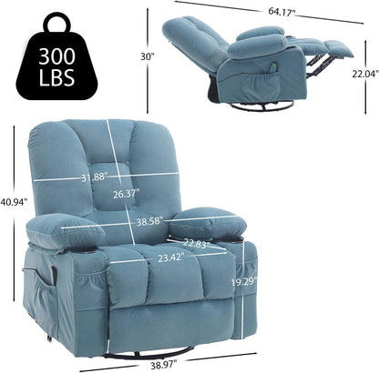 Rocker Recliner Chair with Massage and Heat, Oversized Rocking Nursery Recliners Overstuffed Swivel Glider with Cup Holder, Fabric Manual Single Sofa for Living Room, Beige