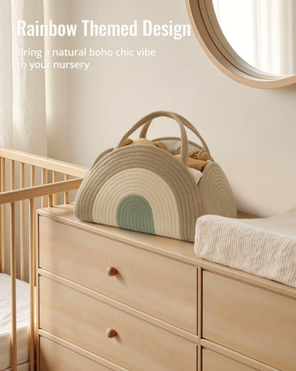Blissful Diary Baby Diaper Caddy Organizer, Cotton Rope Diaper Caddy Basket, Large Storage Basket for Newborn Boys and Girls, Gift for Baby Shower List, Newborn Essentials, Earthy Rainbow