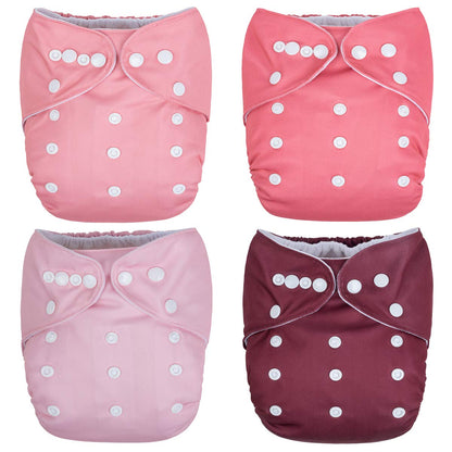 Nora's Nursery Cloth Pocket Diapers 4 Pack with 4 Inserts - Waterproof Cover, Washable, Reusable & One Size Adjustable Pocket Diapers for Newborns and Toddlers - Mama Bear