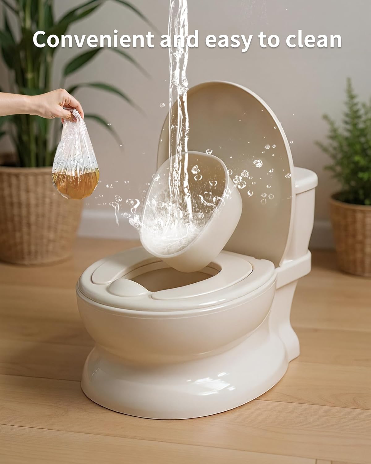Realistic Potty Training Toilet - Flushing Sounds, Wipes Storage, Disposable Liners, Easy to Clean for Toddler Boys and Girls (Pink)