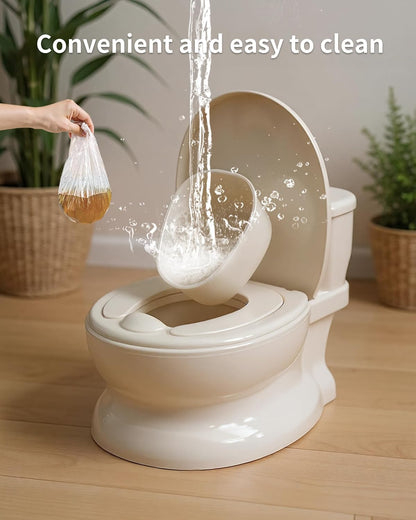 Realistic Potty Training Toilet - Flushing Sounds, Wipes Storage, Disposable Liners, Easy to Clean for Toddler Boys and Girls (Pink)