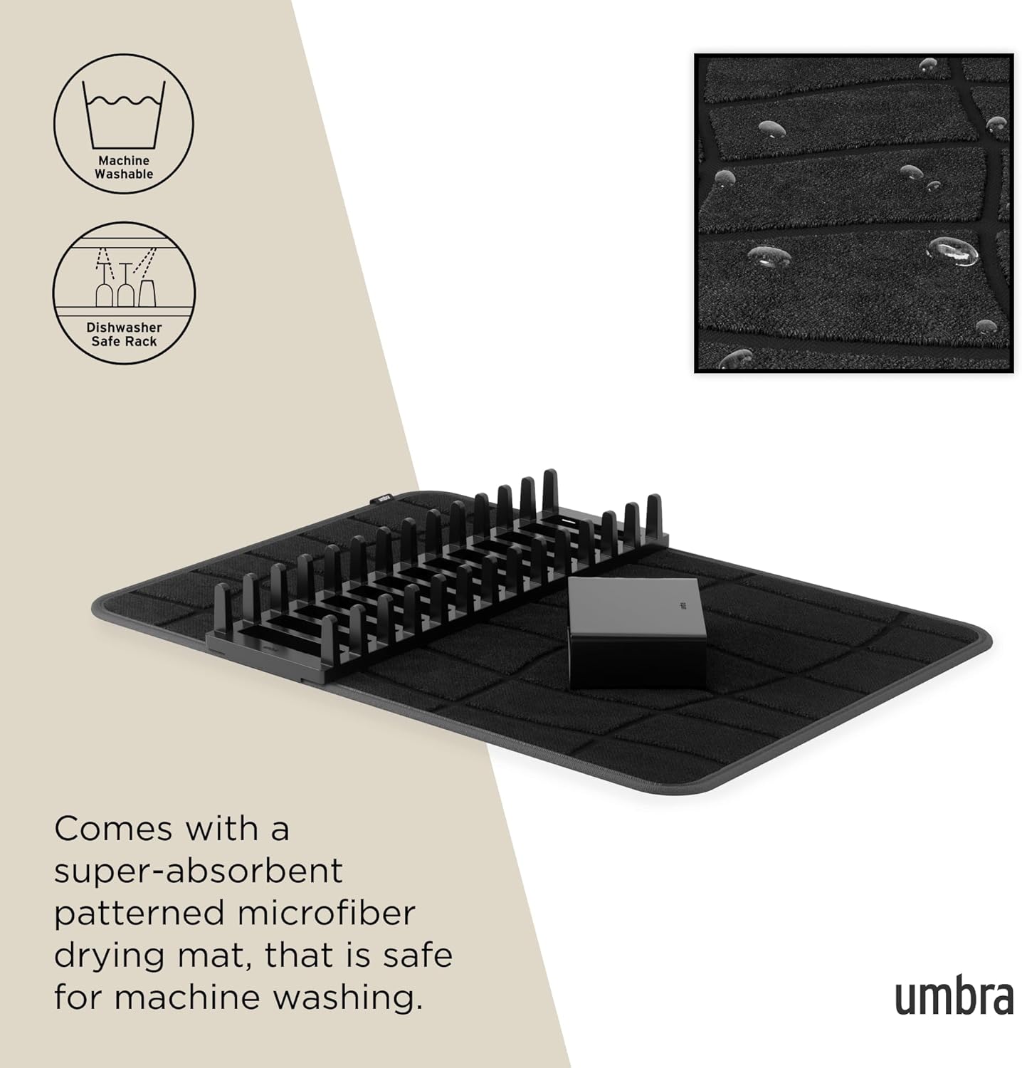 Umbra Udry Dish Rack and Microfiber Drying Mat – Space-Saving Design Folds Up for Easy Storage, Mini Rack, Gray