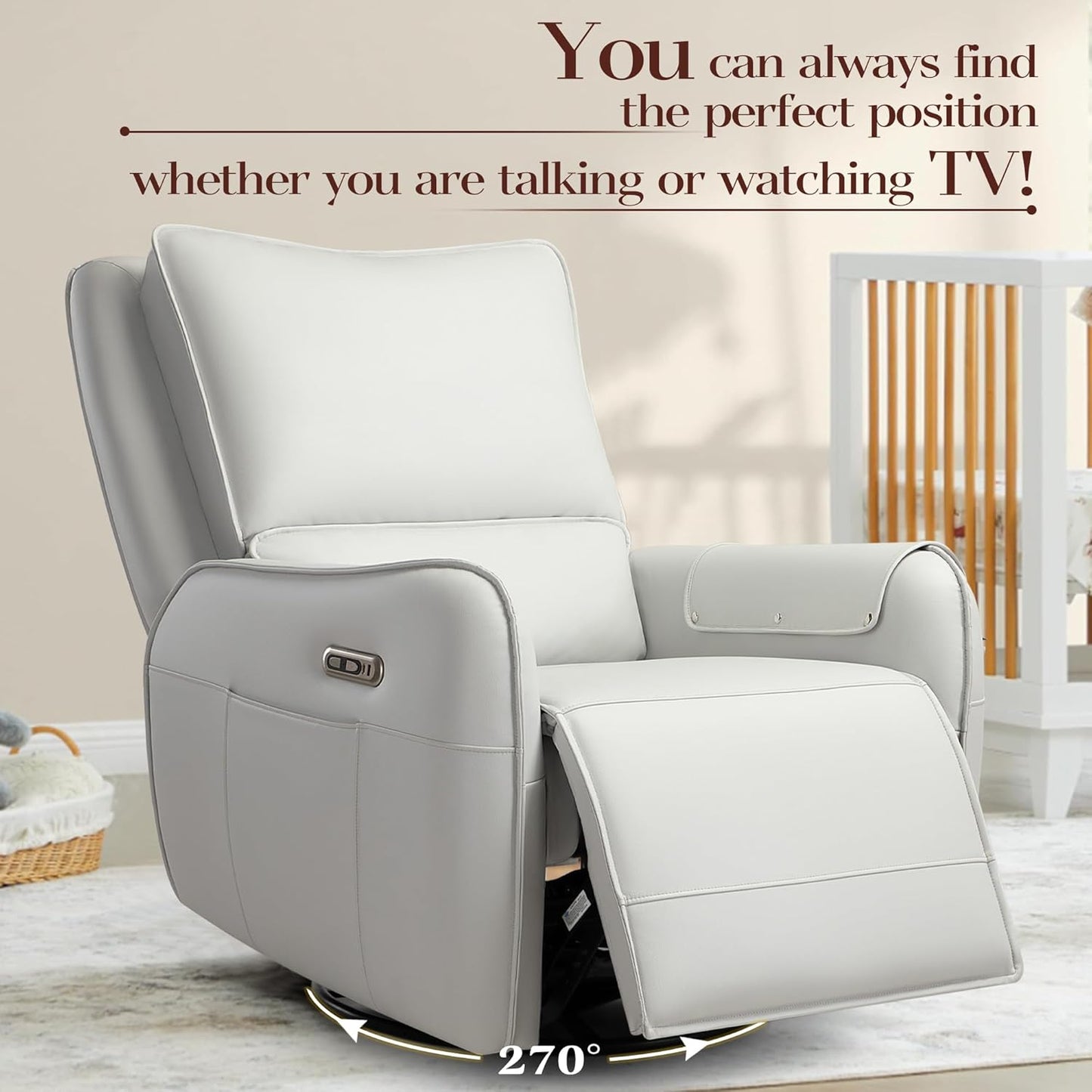Power Recliner Gliders for Nursery, Electric Swivel Rocker Recliner Chair, Comfy Upholstered Living Room Reclining Rocking Chairs with Lumbar Support (Gray, 41" X 40" X 36")