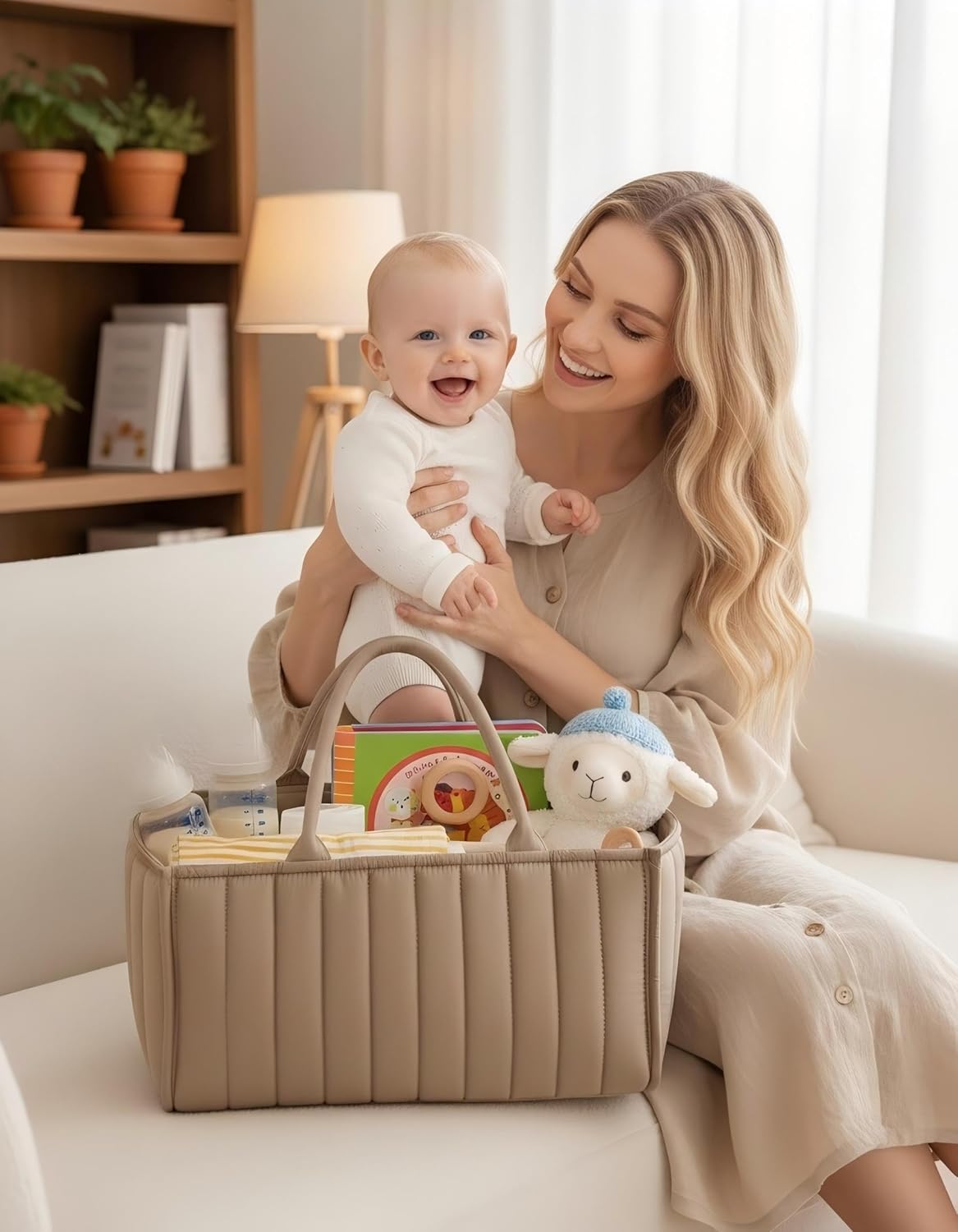 Baby Diaper Caddy Organizer-Large Nursery Storage Basket for Changing Table and Car - Portable Newborn Essentials & Wipes Bin - Gift for Baby Shower and Registry Must-Have (Forest Green)