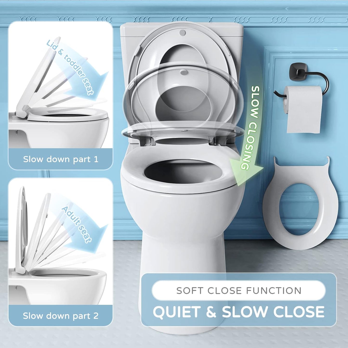 YASFEL Built in Potty Training Toilet Seat for Toddlers, Kids & Adults Biscuit Plastic Toilet Seats Elongated Slow Close with Magnets(Almond, 18.5”)