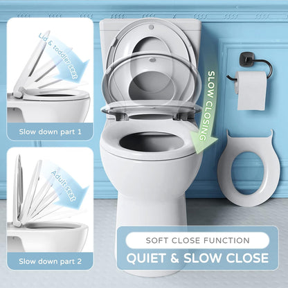 YASFEL Built in Potty Training Toilet Seat for Toddlers, Kids & Adults Biscuit Plastic Toilet Seats Elongated Slow Close with Magnets(Almond, 18.5”)