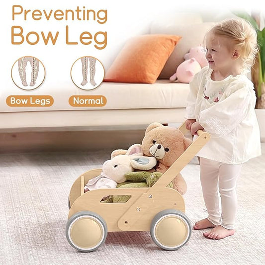 HOMEKOL Wooden Baby Walker, Baby Walker, Adjustable Speed for Boys and Girls, Baby Activity Center, Birthday, Christmas and New Year's Gift, Natural Wood Color