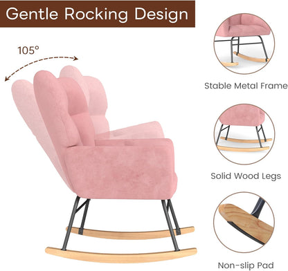 Nursery Rocking Chair, Rocking Chairs for Nursery, Baby Rocker Chair, Glider Rocker, Anti-Tip Safety Design, 440 Lb Weight Capacity, Cotton Fabric Cover, White