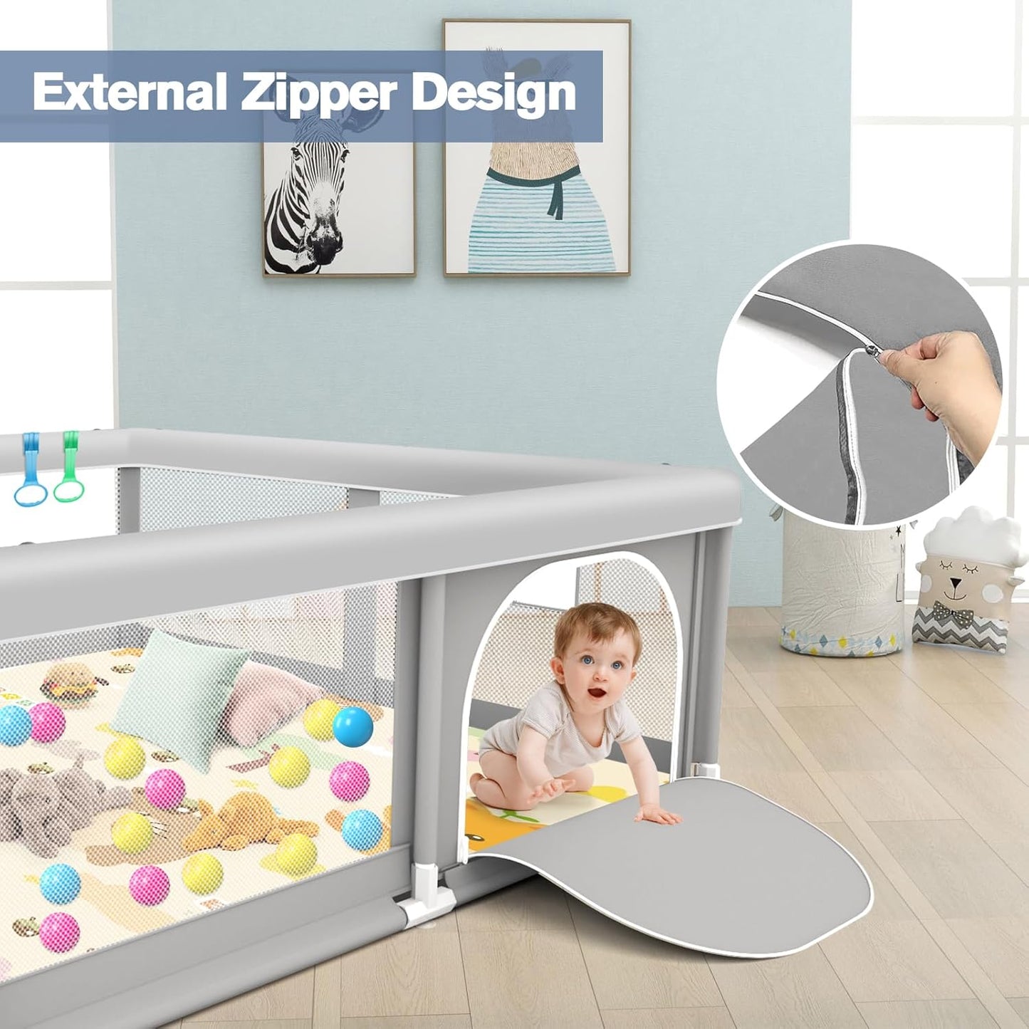 Large Baby Playpen for Babies and Toddlers, Playpen 74×50, Large Baby Play Yards Indoor & Outdoor, Sturdy Safety Baby Play Pen with Soft Breathable Mesh, Toddlers Activity Center with Anti-Slip Base